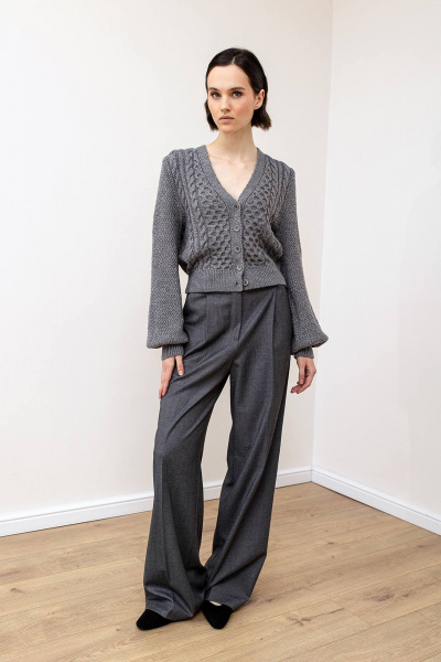Классический кардиган на пуговицах из уютной пряжи для повседневности Romgil РВ0104-ШЕ5 серый - фото 5