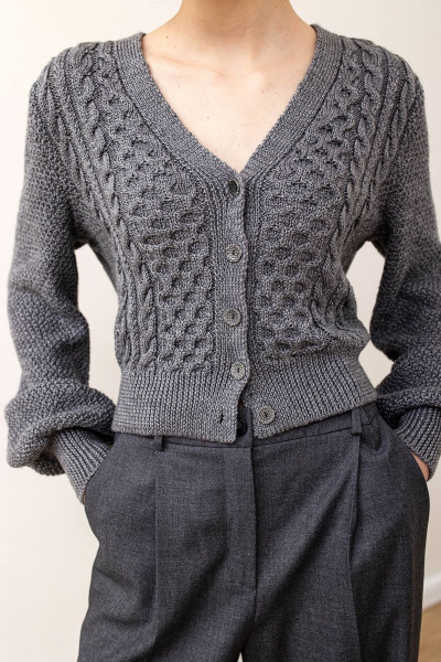 Классический кардиган на пуговицах из уютной пряжи для повседневности Romgil РВ0104-ШЕ5 серый - фото 3