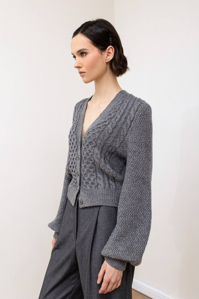 Классический кардиган на пуговицах из уютной пряжи для повседневности Romgil РВ0104-ШЕ5 серый - фото 1