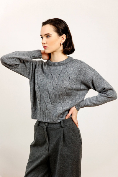 Джинсовый джемпер прямого силуэта из дышащей пряжи для casual Romgil РВ0107-ШЕ5 темно-серый - фото 2