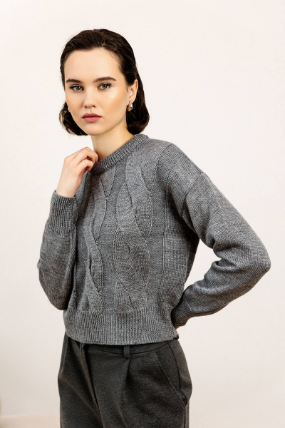 Джинсовый джемпер прямого силуэта из дышащей пряжи для casual Romgil РВ0107-ШЕ5 темно-серый - фото 1