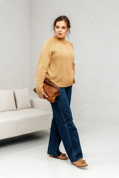Джемпер из шерстяной пряжи с воротником-стойкой для casual стиль Romgil РВ0114-ШЕ5 соломенный - фото 2