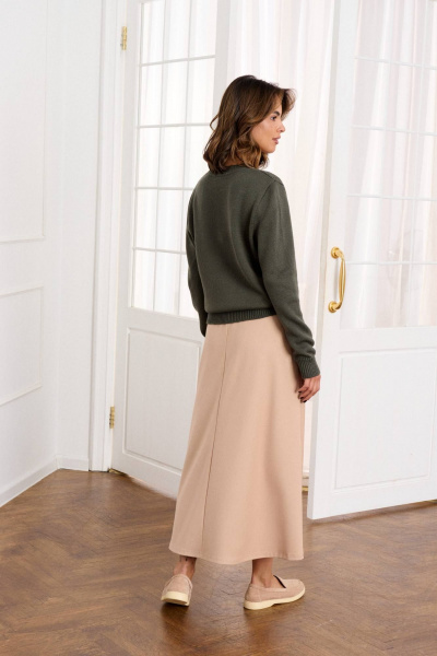 Джемпер вязаный прямой силуэт с разрезом на плече Romgil РВ0123-ХЛ5 серо-зеленый - фото 6