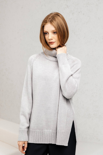 Оверсайз свитер с мягкой шерстяной пряжей на каждый день Romgil РВ0124-ШЕ5 светло-серый - фото 1