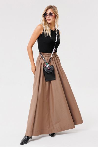 Бежевая юбка расклешенная из хлопкового текстиля PRATA wear S001 бежевый - фото 3