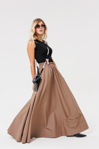 Бежевая юбка расклешенная из хлопкового текстиля PRATA wear S001 бежевый - фото 2
