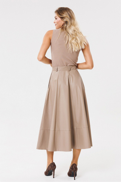 Бежевый кожзаменитель юбка-клёш с гульфиком и карманами PRATA wear S002 бежевый - фото 6