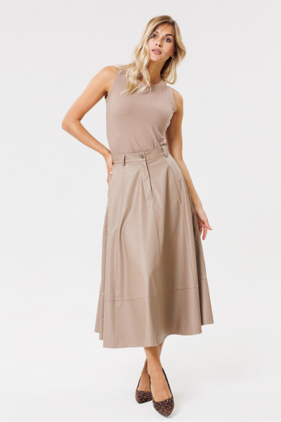 Бежевый кожзаменитель юбка-клёш с гульфиком и карманами PRATA wear S002 бежевый - фото 1