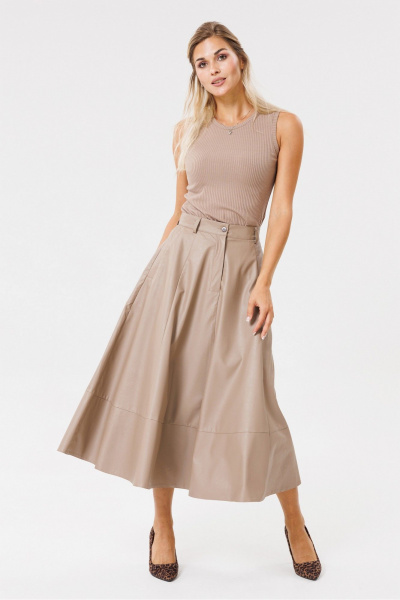 Бежевый кожзаменитель юбка-клёш с гульфиком и карманами PRATA wear S002 бежевый - фото 2