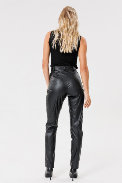Брюки из эко-кожи с карманами на каждый день PRATA wear S004 черный - фото 8