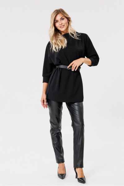 Брюки из эко-кожи с карманами на каждый день PRATA wear S004 черный - фото 6