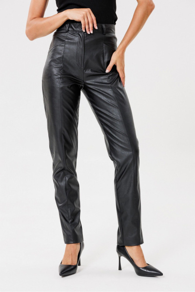 Брюки из эко-кожи с карманами на каждый день PRATA wear S004 черный - фото 3