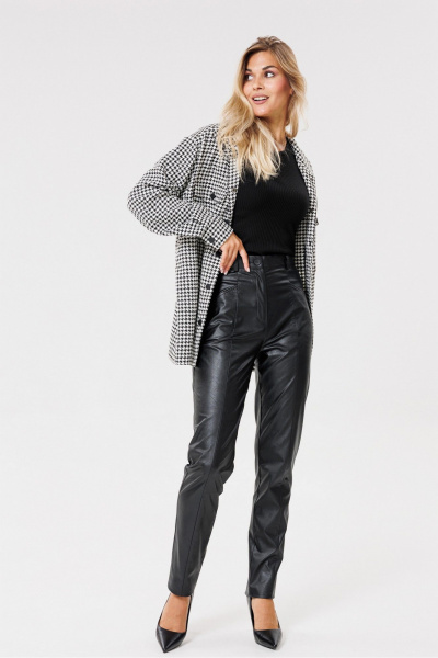 Брюки из эко-кожи с карманами на каждый день PRATA wear S004 черный - фото 2