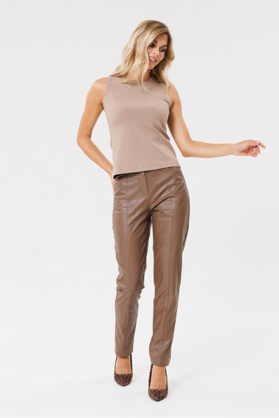 Бежевый топ из трикотажа с полуприлегающим силуэтом PRATA wear S005 капучино - фото 3