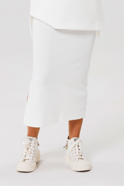 Трикотажная юбка с разрезом и поясом для повседневной носки PRATA wear S006 белый - фото 6