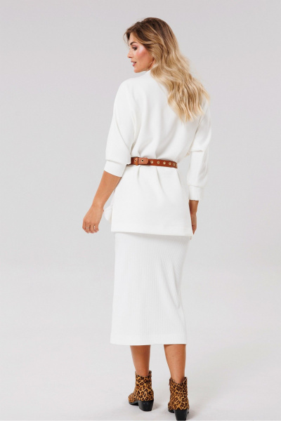 Трикотажная юбка с разрезом и поясом для повседневной носки PRATA wear S006 белый - фото 5