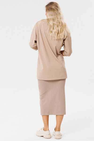 Бежевый трикотажный юбка с разрезом и поясом PRATA wear S006 капучино - фото 7