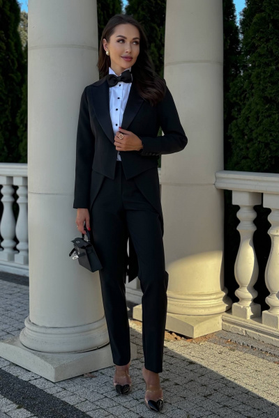 Черный тройной костюм: жакет, блуза и брюки, деловой стиль Urs 22-741-1 - фото 5