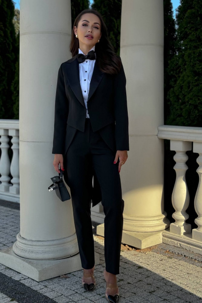 Черный тройной костюм: жакет, блуза и брюки, деловой стиль Urs 22-741-1 - фото 1