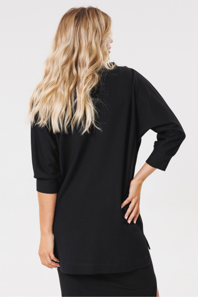 Черный трикотажный джемпер с разрезами и коротким передом PRATA wear S007 черный - фото 7