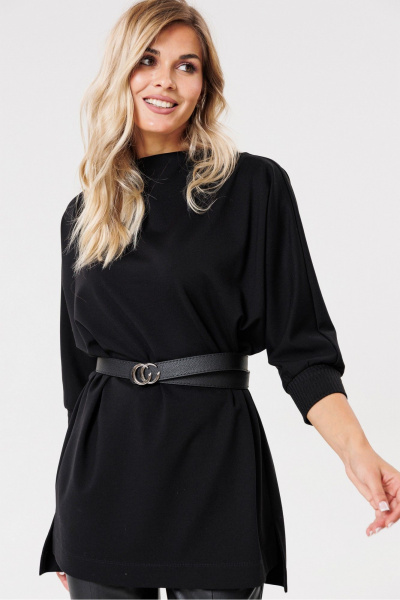 Черный трикотажный джемпер с разрезами и коротким передом PRATA wear S007 черный - фото 2