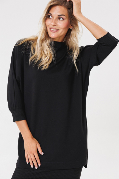 Черный трикотажный джемпер с разрезами и коротким передом PRATA wear S007 черный - фото 1