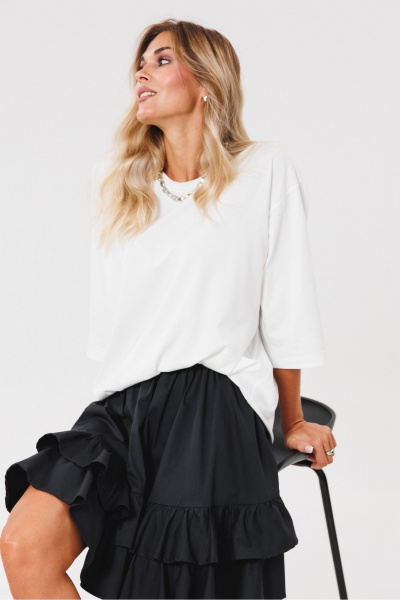 Молочный трикотажный оверсайз джемпер с принтом PRATA wear S010 молочный - фото 5