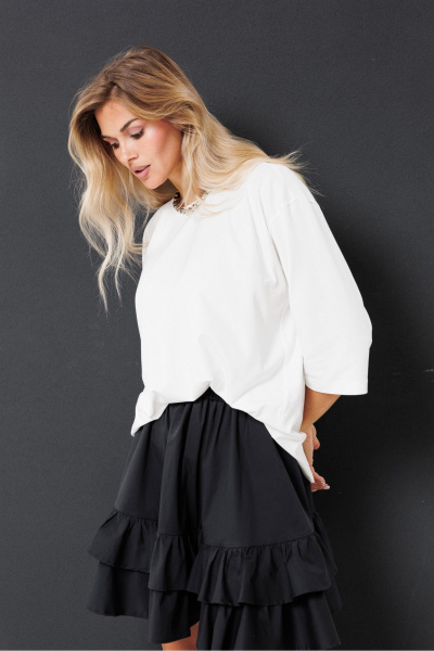 Молочный трикотажный оверсайз джемпер с принтом PRATA wear S010 молочный - фото 4