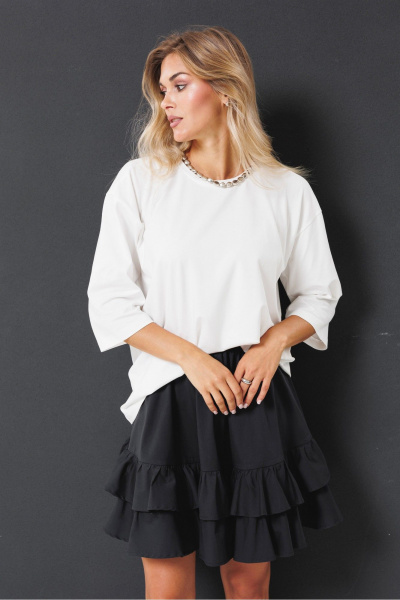 Молочный трикотажный оверсайз джемпер с принтом PRATA wear S010 молочный - фото 3