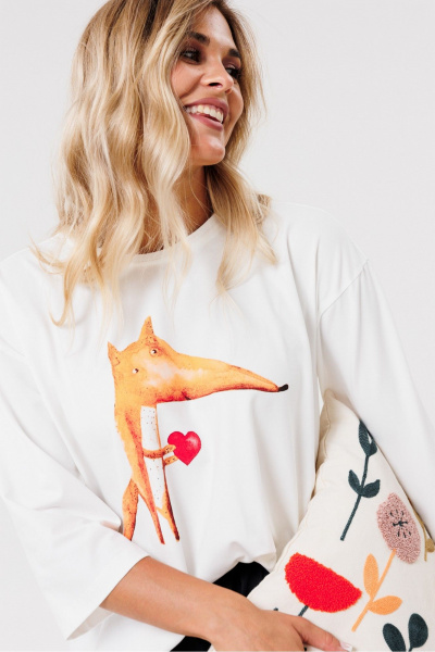 Белый трикотажный джемпер оверсайз с принтом PRATA wear S011 белый - фото 4