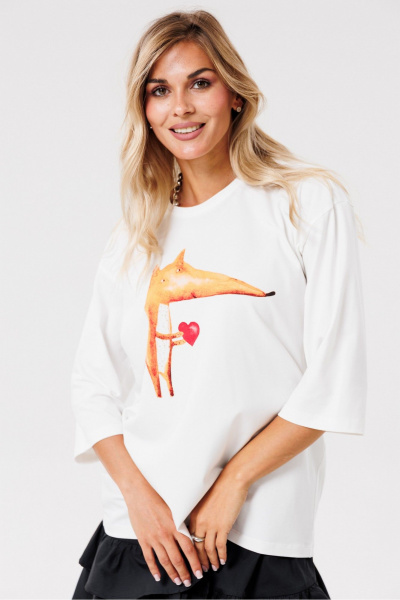 Белый трикотажный джемпер оверсайз с принтом PRATA wear S011 белый - фото 1