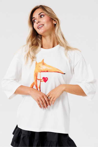 Белый трикотажный джемпер оверсайз с принтом PRATA wear S011 белый - фото 2