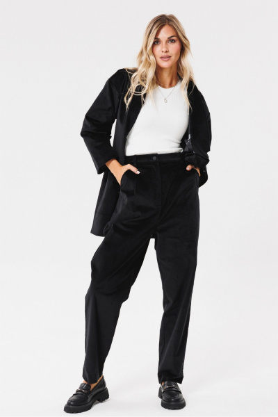 Круглогодичный оверсайз жакет из бархата с стойкой PRATA wear S015 черный - фото 6