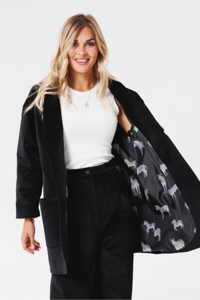 Круглогодичный оверсайз жакет из бархата с стойкой PRATA wear S015 черный - фото 5