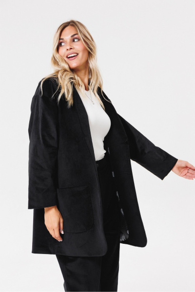 Круглогодичный оверсайз жакет из бархата с стойкой PRATA wear S015 черный - фото 3