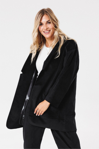 Круглогодичный оверсайз жакет из бархата с стойкой PRATA wear S015 черный - фото 2