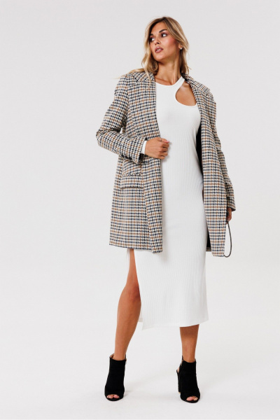 Круглогоднее прилегающее платье из трикотажа с разрезом PRATA wear S021 белый - фото 7