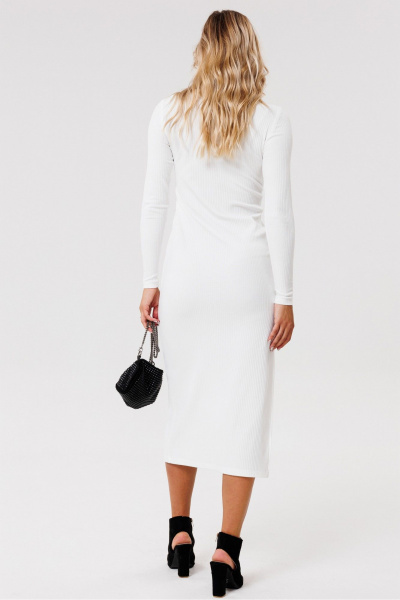 Круглогоднее прилегающее платье из трикотажа с разрезом PRATA wear S021 белый - фото 6