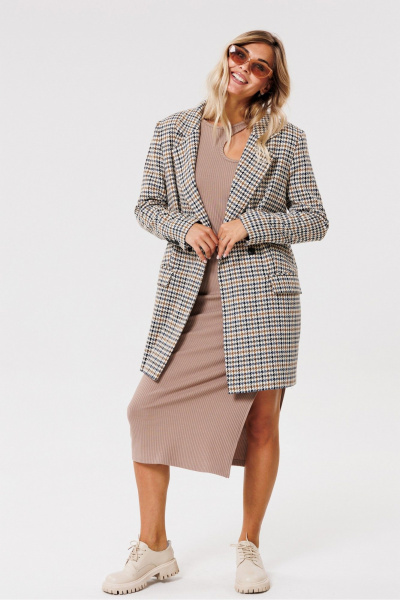 Круглогоднее трикотажное платье с разрезом и вырезом PRATA wear S021 капучино - фото 7