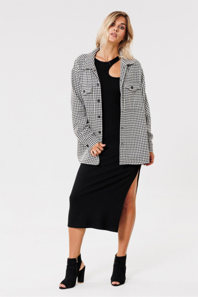 Круглогоднее трикотажное платье с разрезом и вырезом PRATA wear S021 черный - фото 9