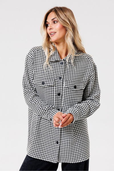 Круглогодичная хлопковая рубашка с накладными карманами PRATA wear S022 черно-белый - фото 7