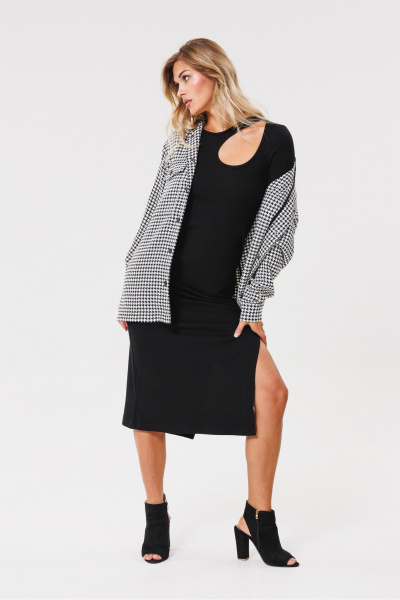 Круглогодичная хлопковая рубашка с накладными карманами PRATA wear S022 черно-белый - фото 6