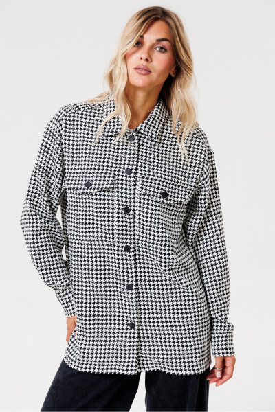 Круглогодичная хлопковая рубашка с накладными карманами PRATA wear S022 черно-белый - фото 1