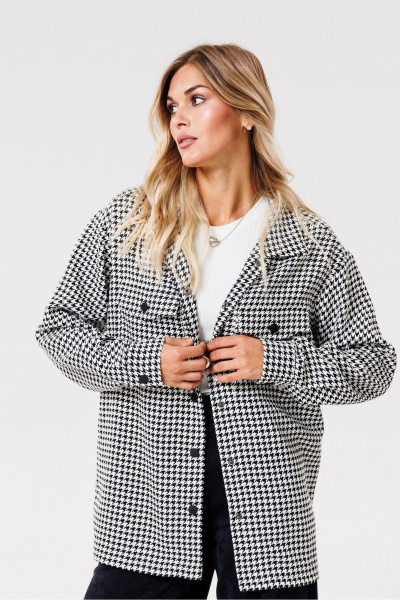 Круглогодичная хлопковая рубашка с накладными карманами PRATA wear S022 черно-белый - фото 3