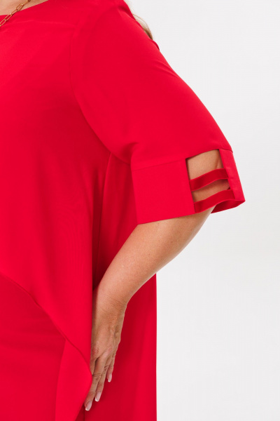 Платье двухслойное с удлиненной спинкой и круглой горловиной Michel chic 2169 красный - фото 7