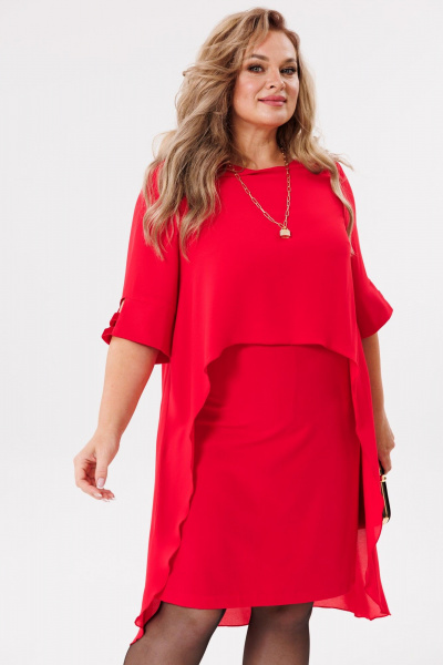 Платье двухслойное с удлиненной спинкой и круглой горловиной Michel chic 2169 красный - фото 6