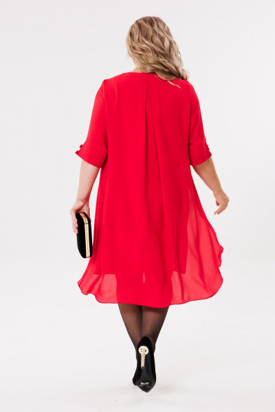 Платье двухслойное с удлиненной спинкой и круглой горловиной Michel chic 2169 красный - фото 5