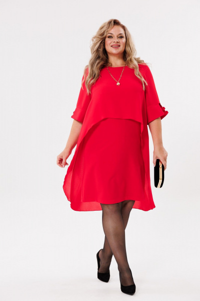 Платье двухслойное с удлиненной спинкой и круглой горловиной Michel chic 2169 красный - фото 2
