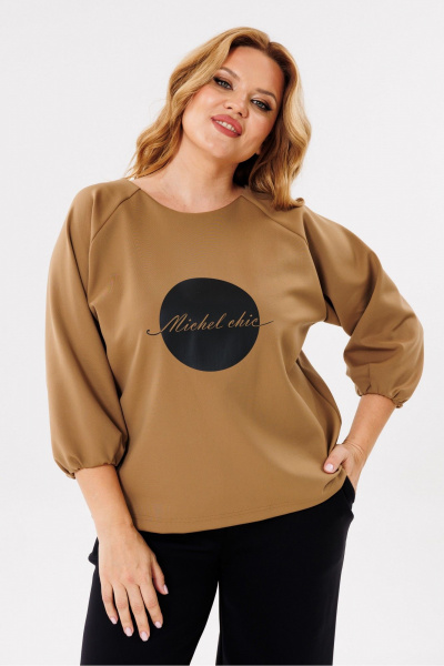 Брючный комплект водолаз из трикотажа с легким клешем Michel chic 1400 песок,черный - фото 7