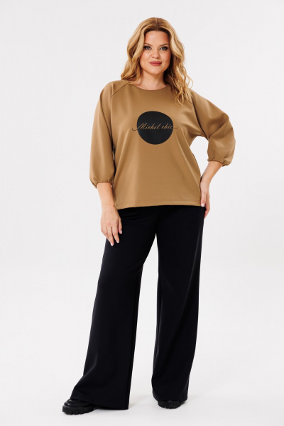 Брючный комплект водолаз из трикотажа с легким клешем Michel chic 1400 песок,черный - фото 1